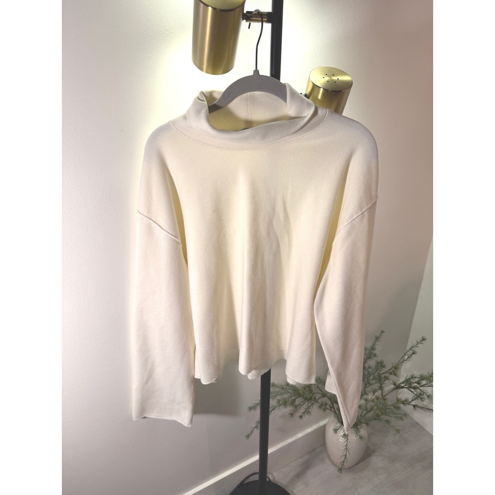 Zara sweater Cream Funnel Neck Boxy Fit Knit Off White Mock Neck Long Sleeve